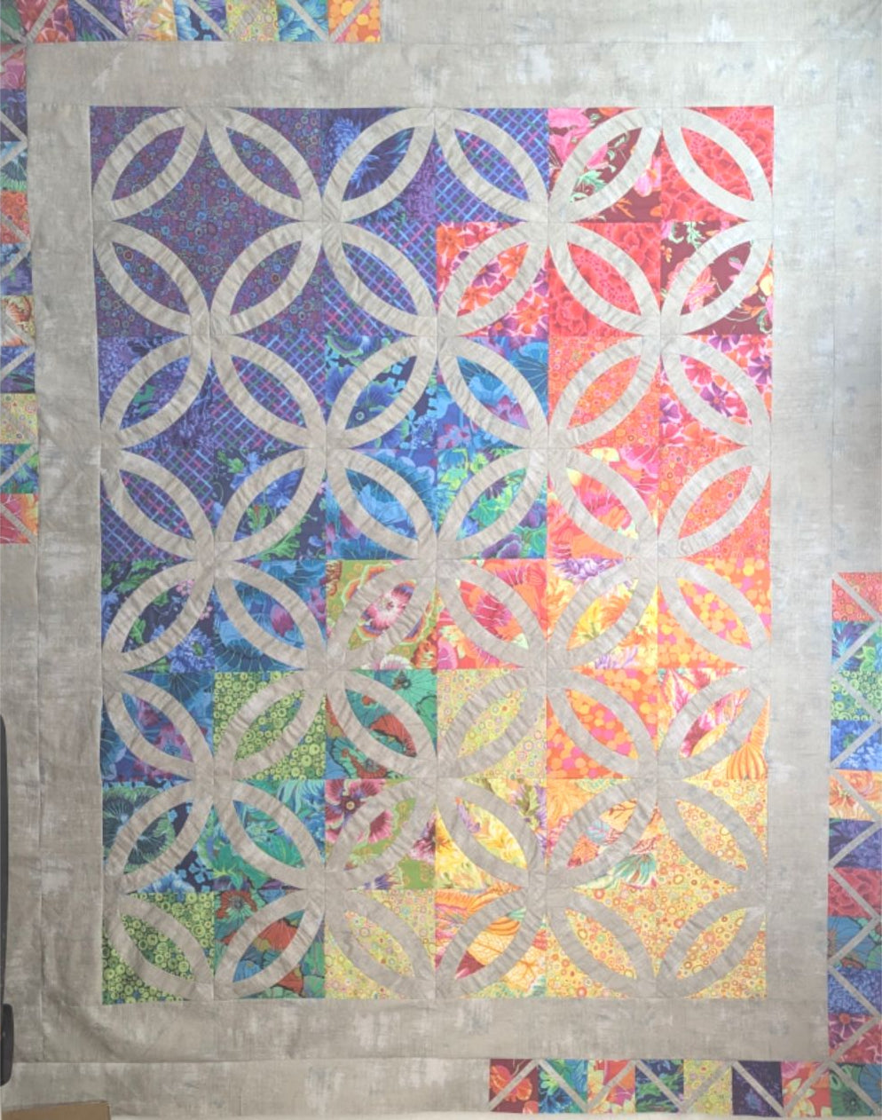 Double Wedding Ring Rail Quilt 100" x 116" Fabric Kit