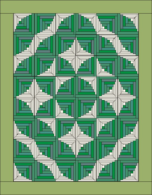 Curved Log Cabin Throw Quilt 60" x 78"