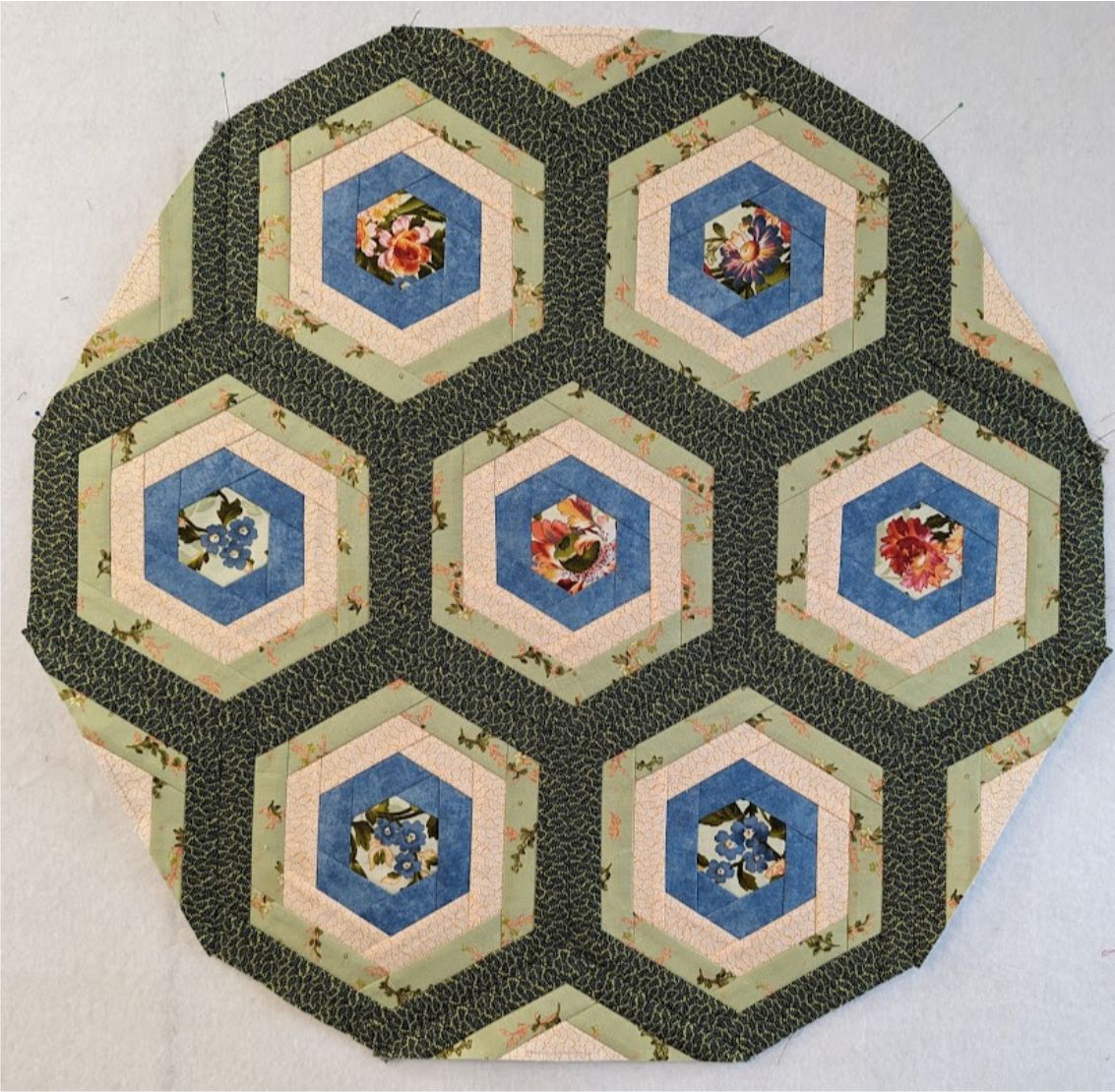 Log Cabin Hexagon Table Topper 23" x 24"