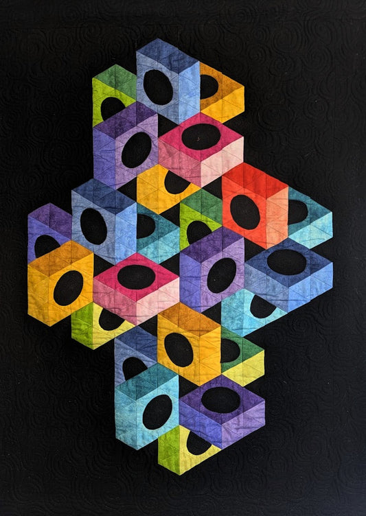 Floating Blocks Small Quilt Fabric Kit 30.5" x 41.75" Black Background