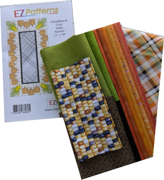 Pumpkins and Corn Table Runner Fabric Kit w/pattern 21" x 39"